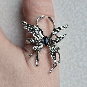 🦋 Black Butterfly Gem Ring